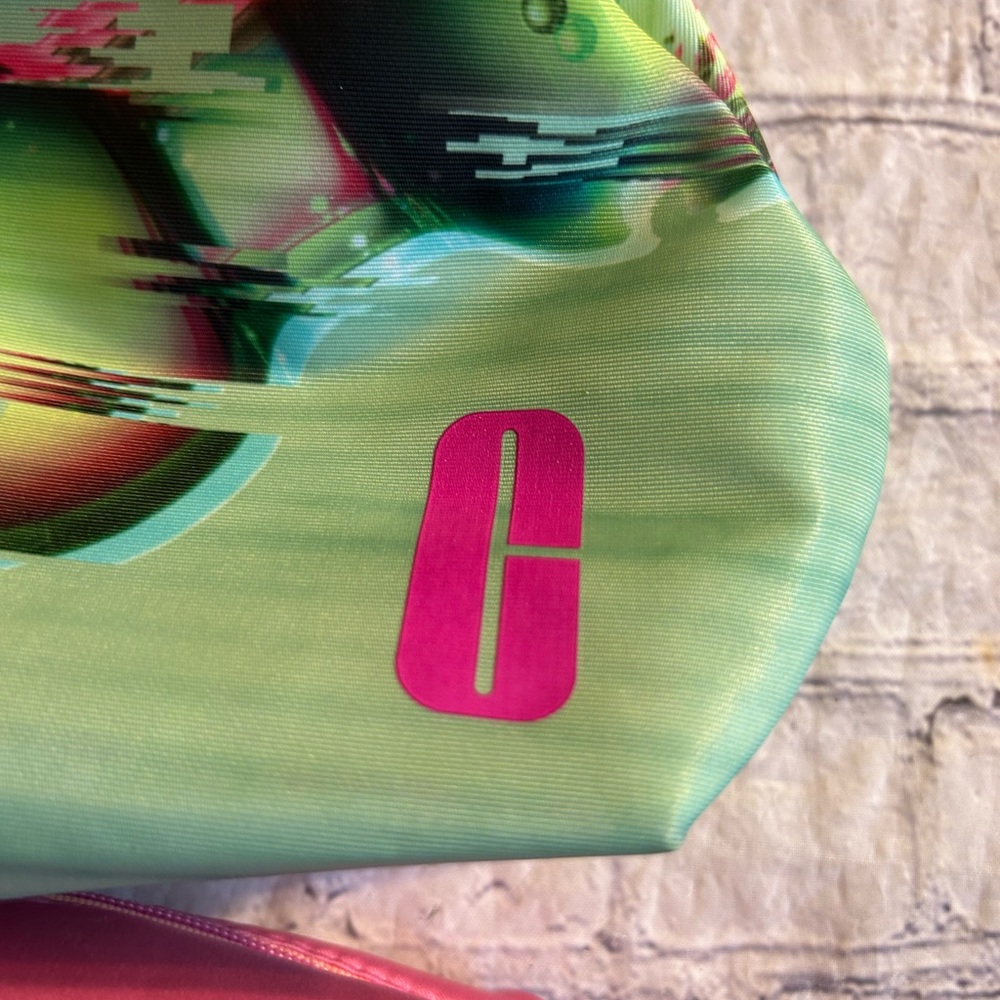 CLINIQUE SILLY PRINT (3) MAKEUP COSMETICS ZIP TOP BAGS GREEN AND PINK - Picture 8 of 12